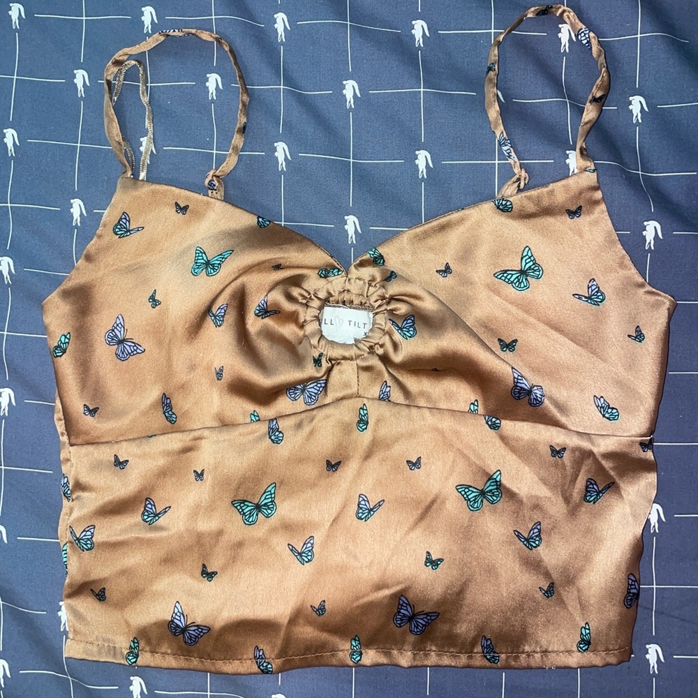 FULL TILT BROWN BUTTERFLY CROP TOP SIZE XS